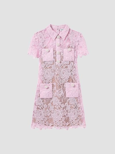 Self-Portrait Women's Lace Button-Front Mini Dress