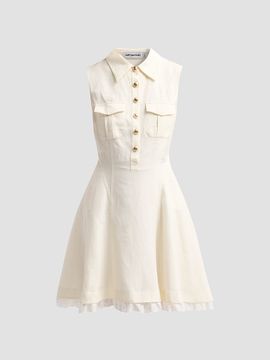 Self-Portrait Women's Linen Sleeveless Mini Shirtdress