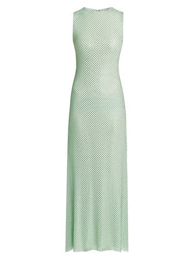 Self-Portrait Women's Mint Rhinestone Mesh Maxi Dress