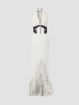 Self-Portrait Women's Polka Dot Halterneck High-Low Maxi Dress