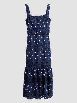 Self-Portrait Women's Polka Dot Linen & Lace Midi Dress