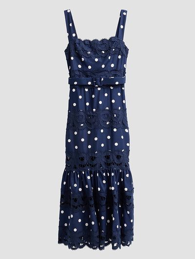 Self-Portrait Women's Polka Dot Linen & Lace Midi Dress