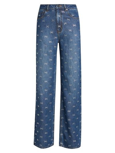 Self-Portrait Women's Printed Straight-Leg High-Rise Jeans