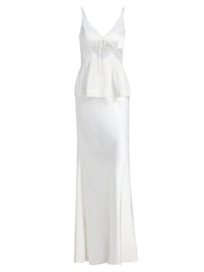 Self-Portrait Women's Satin Georgette Lace-Trimmed Maxi Dress