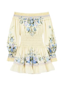 Self-Portrait Women's Smocked Floral Cotton-Silk Off-The-Shoulder Minidress