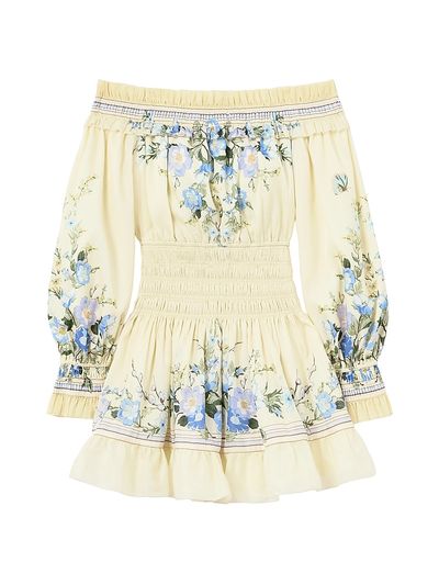 Self-Portrait Women's Smocked Floral Cotton-Silk Off-The-Shoulder Minidress
