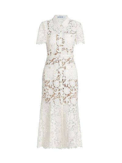 Self-Portrait Women's Tie-Waist Lace A-Line Midi-Shirtdress