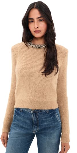 Self Portrait Self Portrait Beaded Knit Sweater Brown