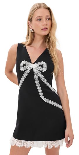 Self Portrait Self Portrait Bow Lace Mini Dress Black