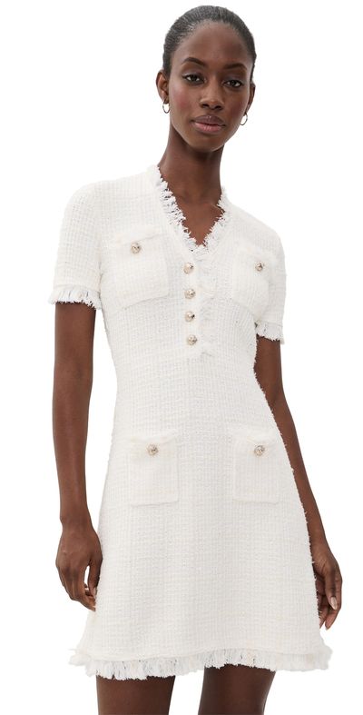 Self Portrait Self Portrait Cream Textured Knit Mini Dress Cream