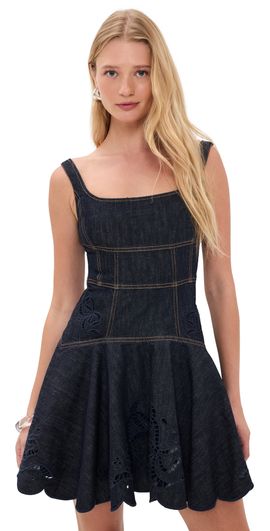 Self Portrait Self Portrait Indigo Denim Bow Embroidered Mini Dress Blue