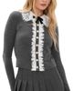 Self Portrait Self Portrait Lace Collar Knit Cardigan Grey - 1