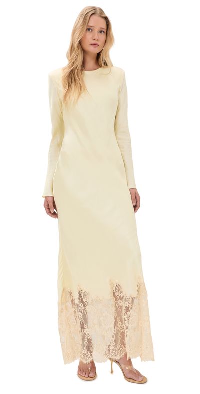 Self Portrait Self Portrait Lace Hem Maxi Dress Yellow