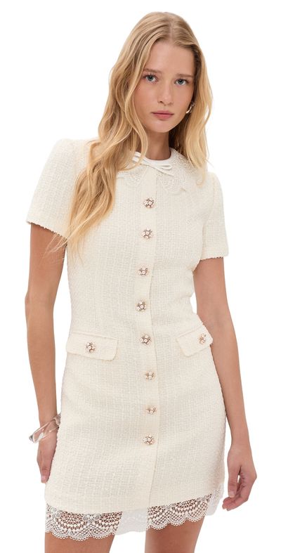 Self Portrait Self Portrait Lace Trim Mini Dress Cream