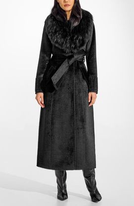 SENTALER SENTALER Suri Alpaca Maxi Coat with Genuine Shearling Collar