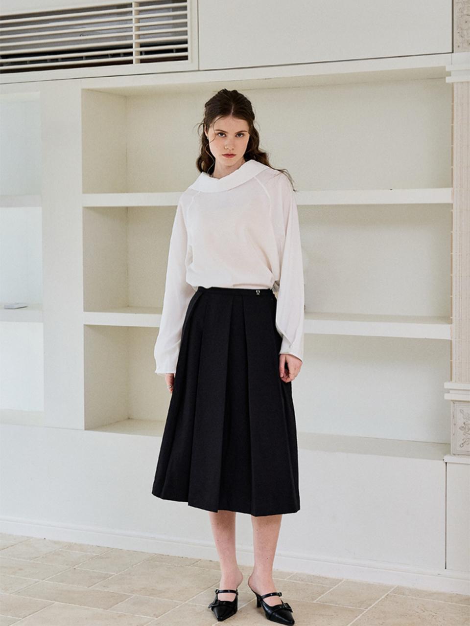 SEPTEMBER twentieth Wide Pintuck Pleated Skirt [Black]