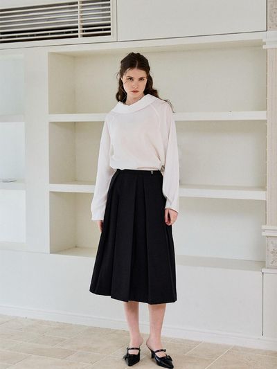 SEPTEMBER twentieth Wide Pintuck Pleated Skirt [Black]