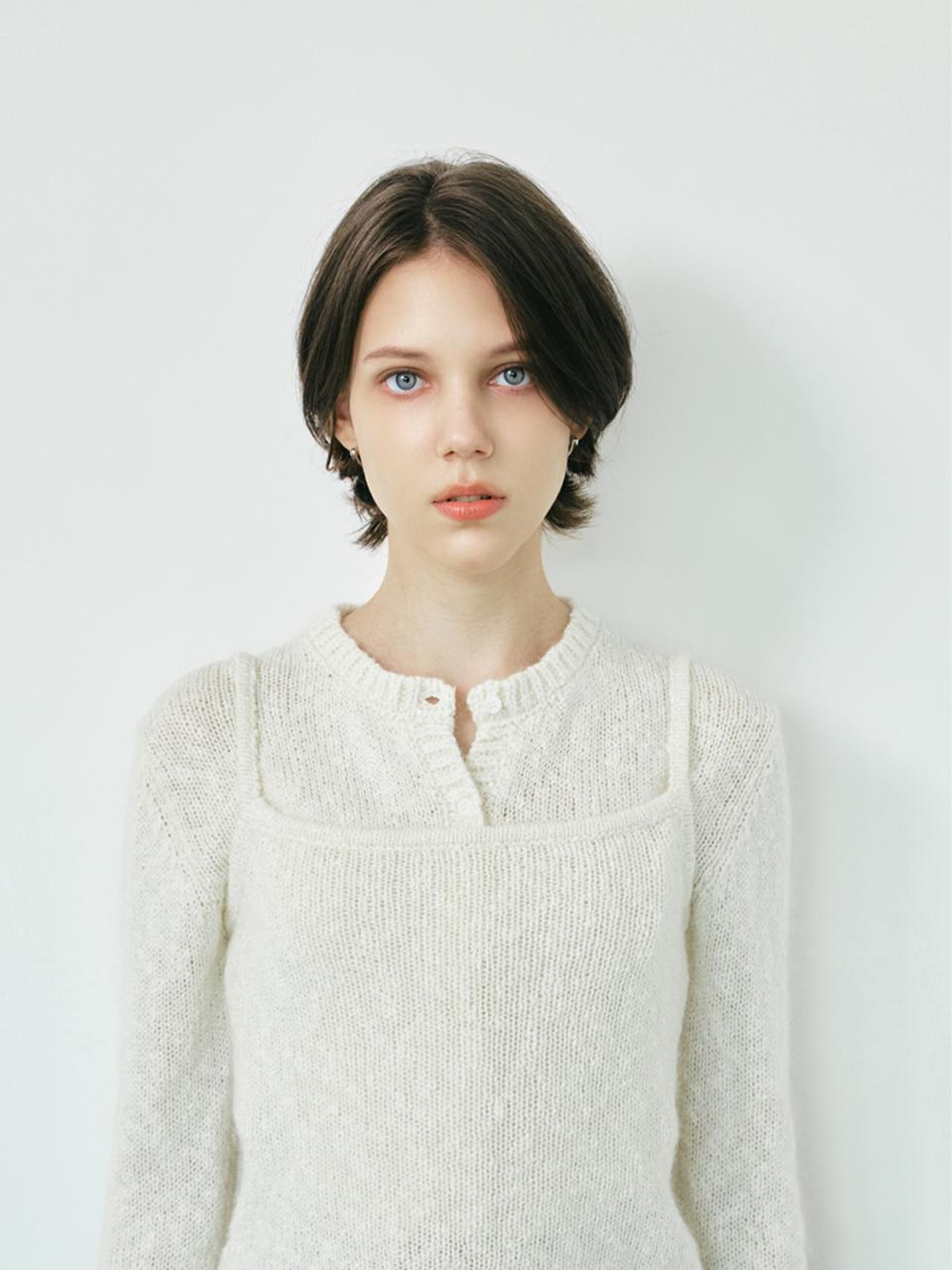 SEPTEMBER twentieth Wool Mohair Blend Sleeveless Cardigan [Cream]