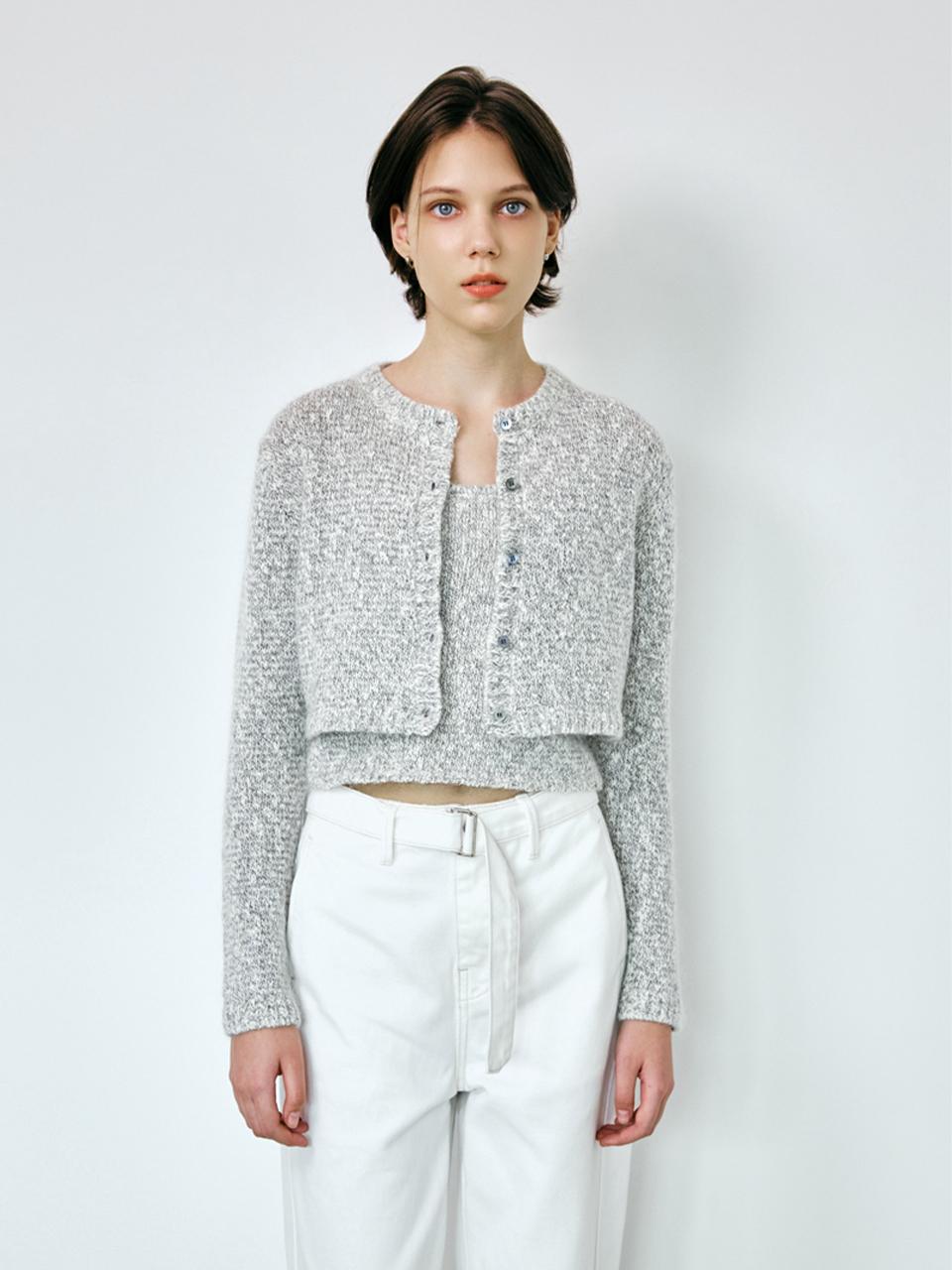 SEPTEMBER twentieth Wool Mohair Blend Sleeveless Cardigan [Gray]