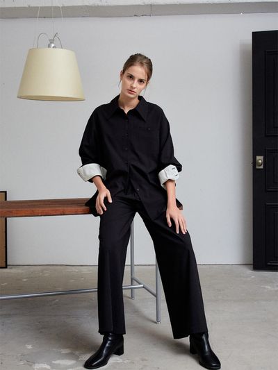 SEPTEMBER twentieth Wool Shirt Slacks Set-up Set [Black]