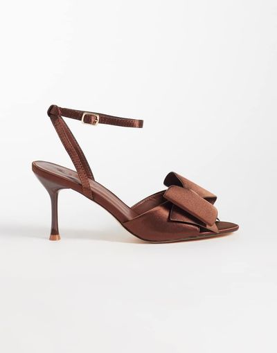 SEQWL SEQWL Bell satin bow heeled sandals in burgundy-Red