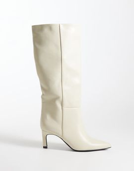 SEQWL SEQWL Benz knee high kitten heel boots in cream-White