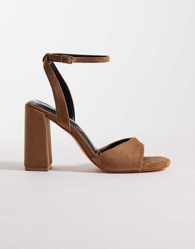 SEQWL SEQWL block heeled sandals in taupe microsuede-Neutral