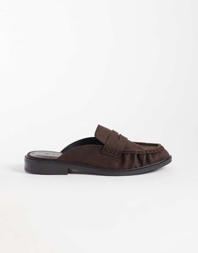 SEQWL SEQWL Cadilliac faux suede penny loafer mules in chocolate brown