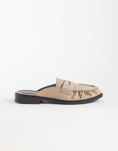 SEQWL SEQWL Cadilliac faux suede penny loafer mules in taupe-Neutral