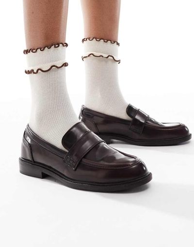 SEQWL SEQWL Cadilliac penny loafers in burgundy-Red
