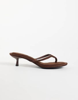 SEQWL SEQWL Capri heeled thong sandal in suedette taupe-Neutral
