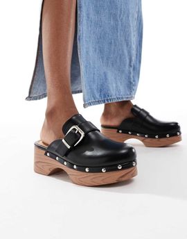 SEQWL SEQWL clog mules with buckles in black-White