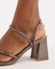 SEQWL SEQWL Dandelion strappy block heeled sandals in satin pewter-Green - 2