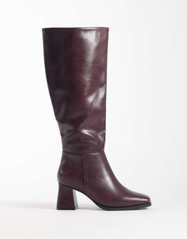 SEQWL SEQWL Fisher block heel knee boots in burgundy-Black
