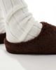SEQWL SEQWL fluffy mule slippers in chestnut-White - 3