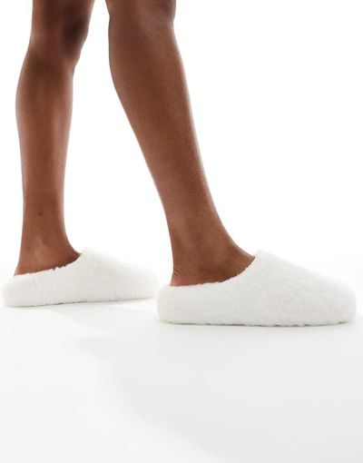 SEQWL SEQWL fluffy mule slippers in cream-White