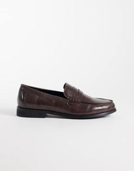 SEQWL SEQWL Hero croc ruched detailing loafers in chocolate brown