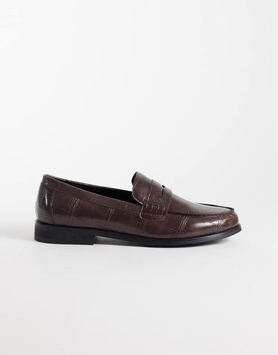 SEQWL SEQWL Hero croc ruched detailing loafers in chocolate brown