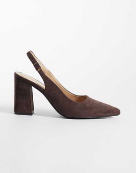 SEQWL SEQWL Hogan sling back block heeled sandals in suedette chocolate-Brown