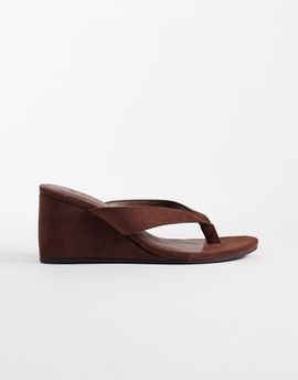 SEQWL SEQWL Ines flip flop wedge sandals in brown microsuede