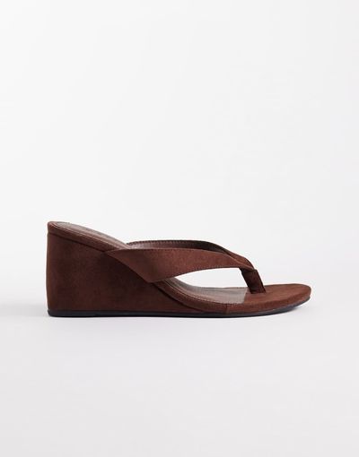 SEQWL SEQWL Ines flip flop wedge sandals in brown microsuede