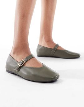 SEQWL SEQWL Iris high vamp ballet flats in olive-Green