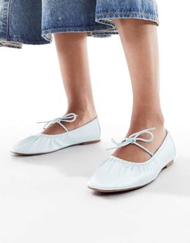 SEQWL SEQWL Iris tie detail ruched ballet flats in baby blue satin