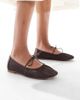 SEQWL SEQWL Iris tie detail ruched ballet flats in chocolate satin-Brown - 1