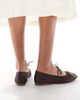 SEQWL SEQWL Iris tie detail ruched ballet flats in chocolate satin-Brown - 3