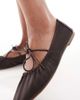 SEQWL SEQWL Iris tie detail ruched ballet flats in chocolate satin-Brown - 4