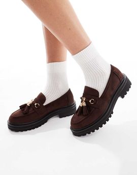SEQWL SEQWL Jeep chunky tassel loafers in suedette chocolate-Brown