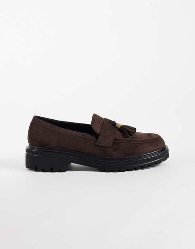 SEQWL SEQWL Jeep faux suede chunky tassel loafers in chocolate brown