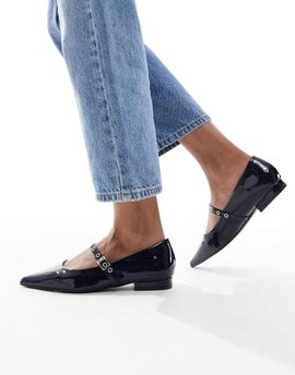 SEQWL SEQWL Jordan pointed toe balelt flats in patent navy-Blue
