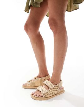 SEQWL SEQWL Kidman double strap raffia sandals in natural-Neutral